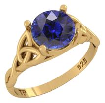 Anel Prata 925 Dourada 18k Celta Knot Trinity - Safira Azul