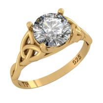 Anel Prata 925 Dourada 18k Celta Knot Trinity - Zircônia