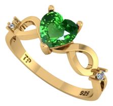 Anel Prata 925 Dourada 18k Infinito Amor Coração - Esmeralda
