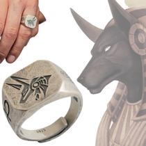 Anel Prata 925 Egito Deus Anúbis Olho de Hórus Ajustável Anel Prata 925 Egito Deus Anúbis Olho de Hórus Ajustável