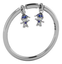 Anel Prata 925 Família Pingentes Exclusivo : 2 Meninos