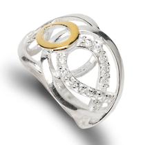 Anel Prata 925 Filete em Ouro Pedras Zircônias Solitário