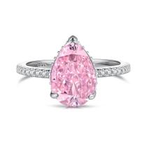 Anel Prata 925 Gota com Pedra Rosa e Microzircônias