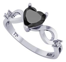 Anel Prata 925 Infinito Amor Coração - Black Onix Anel Prata 925 Infinito Amor Coração - Black Onix