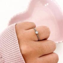 Anel prata 925 noivado aro fino com pedra