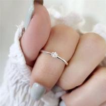 Anel prata 925 solitário delicado pedra baixa