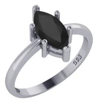 Anel Prata 925 Solitário Navete Black Onix - Exclusivo Anel Prata 925 Solitário Navete Black Onix - Exclusivo