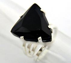 Anel Prata 950 Obsidiana Negra Trillion Aro Ajustavel - CristaisdeCurvelo