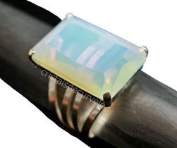 Anel Prata 950 Pedra da Lua Opalina Multifacetado Ajustavel