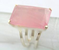 Anel Prata 950 Pedra Quartzo Rosa Multifacetado Ajustavel - CristaisdeCurvelo