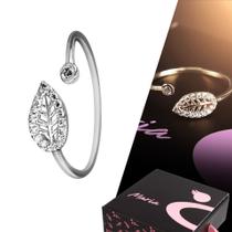 Anel Prata Ajustavel feminino Aberto Folha + Caixa Presente AS6 Anel Prata Ajustavel feminino Aberto Folha + Caixa Presente AS6