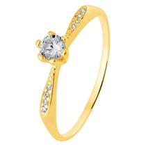 Anel Prata c/ Ouro 18K Solitário 2mm com Zircônia Branca 4mm