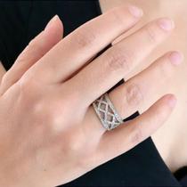 Anel Prata Cravação Zig Zag