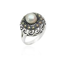 Anel Prata de Bali com Perola Shell Prata 925
