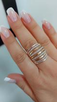 Anel Prata de Lei 925 Com Ouro e Zirconias Super Luxo