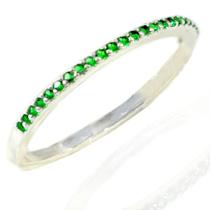 Anel Prata Lei Feminino Pedra Zirconia Verde Meia Aliança Anel Prata Lei Feminino Pedra Zirconia Verde Meia Aliança