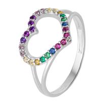 Anel Prata Link Coração Rainbow Anel Prata Link Coração Rainbow