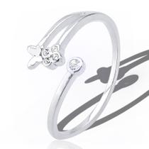Anel Prata Pura Feminino Ajustavel Borboleta Ponto Luz Flor