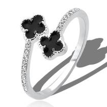 Anel Prata Pura Feminino Trevo Cravejado Pedra Zirconia Anel Prata Pura Feminino Trevo Cravejado Pedra Zirconia