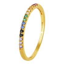 Anel Prata Revestida Aparador Rainbow com Zircônias Coloridas Anel Prata Revestida Aparador Rainbow com Zircônias Coloridas