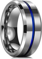 Anel Prata Titânio Fosco Aço Inoxidável Azul Lindo Anel Prata Titânio Fosco Aço Inoxidável Azul Lindo
