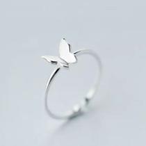 Anel Prateado Borboleta Simples Delicado Ajustável