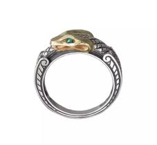 Anel Prateado Cobra Detalhes Dourado Olho Pedra Verde Anel Prateado Cobra Detalhes Dourado Olho Pedra Verde