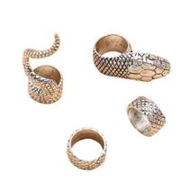 Anel Prateado Cobra Punk 4 Peças Snake X8799 Anel Prateado Cobra Punk 4 Peças Snake X8799