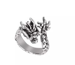Anel Prateado Dragão Ajustável Punk F3602 Anel Prateado Dragão Ajustável Punk F3602