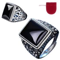 Anel Prateado Ônix Fusion Trabalhado Vazado Ajustável Anel Prateado Ônix Fusion Trabalhado Vazado Ajustável