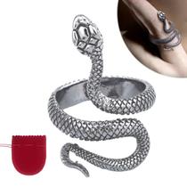 Anel Prateado Preto Ajustável Cobra Serpente Snake