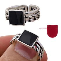 Anel Prateado Preto Elos Corrente Regulável Anel Prateado Preto Elos Corrente Regulável