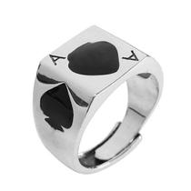 Anel Prateado Preto Esmaltado Baralho Cartas Regulável Anel Prateado Preto Esmaltado Baralho Cartas Regulável