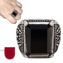 Anel Prateado Preto Tribal Brasão Regulável + Saquinho Anel Prateado Preto Tribal Brasão Regulável + Saquinho