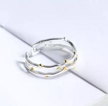 Anel Prateado Ramos Detalhes Dourado Espinho Ajustável