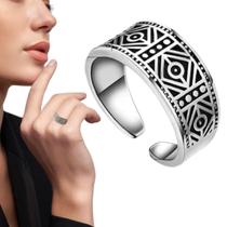 Anel Prateado Tribal Geométrico Delicado Regulável Anel Prateado Tribal Geométrico Delicado Regulável