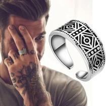 Anel Prateado Tribal Geométrico Viking Regulável Anel Prateado Tribal Geométrico Viking Regulável