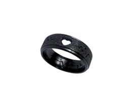 Anel Preto Batimentos Cardíacos Aço Inox Coração