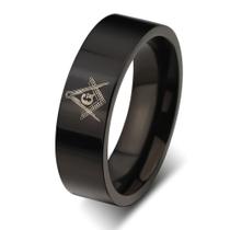 Anel Preto Titânio Maçom Maçônico Maçonaria 8mm