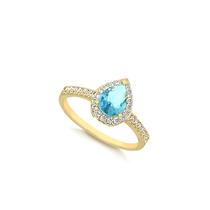 Anel Princesa Gota Zircônias Azul Turquesa Banhado a Ouro Anel Princesa Gota Zircônias Azul Turquesa Banhado a Ouro