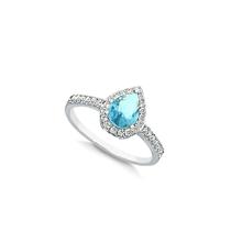 Anel Princesa Gota Zircônias Azul Turquesa Banhado a Prata Anel Princesa Gota Zircônias Azul Turquesa Banhado a Prata