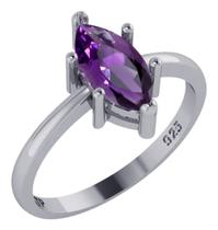 Anel Pura Prata 925 Solitário Navete Ametista - Exclusivo Anel Pura Prata 925 Solitário Navete Ametista - Exclusivo