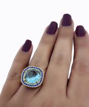 Anel quadrado azul folheado a ouro com zirconeas aro 15 Anel quadrado azul folheado a ouro com zirconeas aro 15