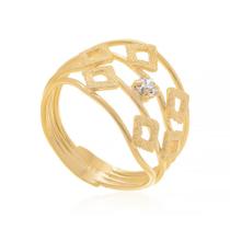 Anel quadrado banhado ouro 3x 24k 18k e 22k feminino com pedra rommanel cristal 511162