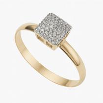 Anel Quadrado Chuveirinho em Ouro 18k de 5,5 mm com Zircônias Cravejadas Anel Quadrado Chuveirinho em Ouro 18k de 5,5 mm com Zircônias Cravejadas
