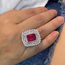 Anel Quadrado Cravejado Rubi Anel Quadrado Cravejado Rubi