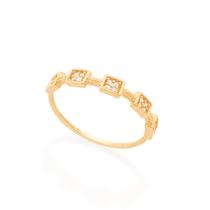 Anel quadrado de ouro 18k feminino rommanel fino skinny quadrados zircônias 512560