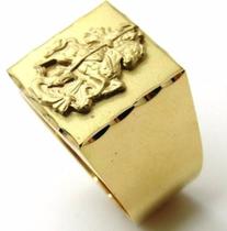 Anel Quadrado em Ouro 18k 750 Amarelo Sao Jorge Guerreiro - FAF33SJ-K7 Anel Quadrado em Ouro 18k 750 Amarelo Sao Jorge Guerreiro - FAF33SJ-K7