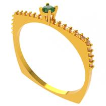 Anel quadrado ouro 18k com diamantes e esmerada