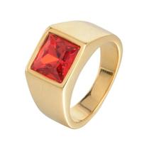 Anel Quadri Aço Dourado Comendador Pedra Vermelha Anel Quadri Aço Dourado Comendador Pedra Vermelha